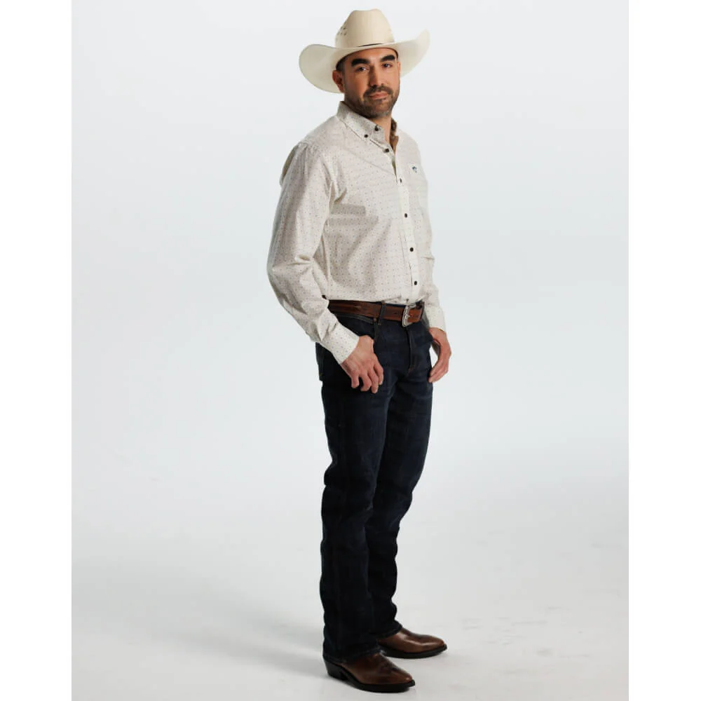 Starr Mens Printed Button Down Long Sleeve Shirt White/Blue Geo - SWPTBLS-400 - Image 4