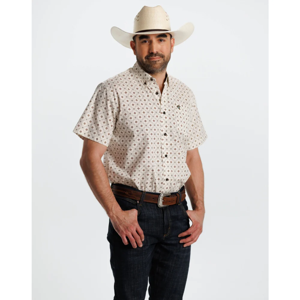 Starr Mens Printed Button Down Short Sleeve Shirt Tan Brown - SWPTBSS-408 - Image 2