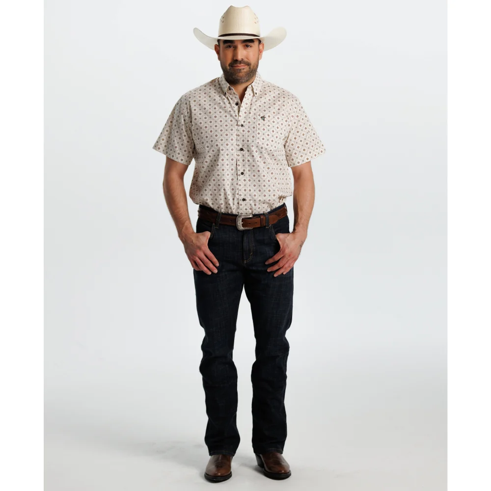 Starr Mens Printed Button Down Short Sleeve Shirt Tan Brown - SWPTBSS-408 - Image 3