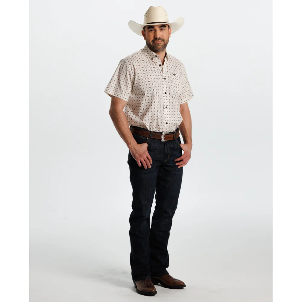 Starr Mens Printed Button Down Short Sleeve Shirt Tan Brown - SWPTBSS-408 - Image 4