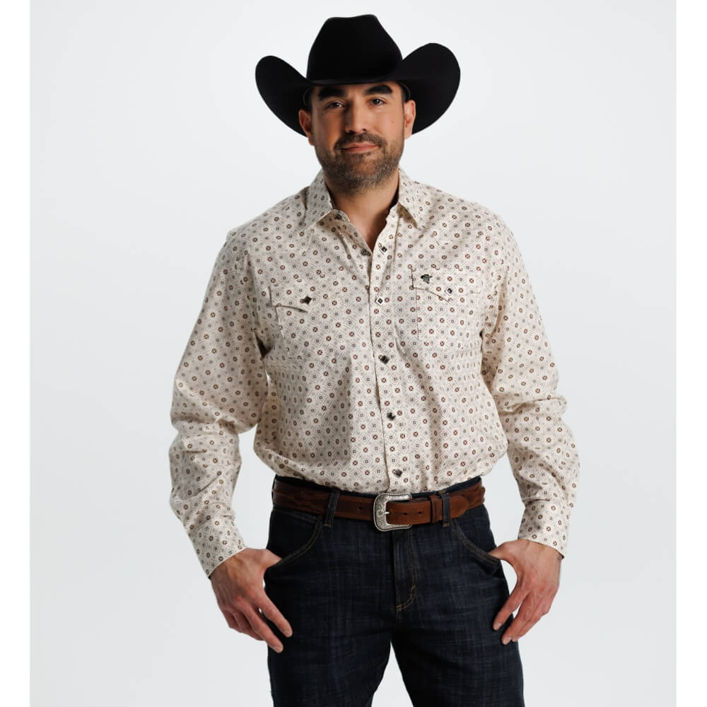 Starr Mens Printed Square Snap Long Sleeve Shirt Tan Brown - SWPTSLS-408 - Image 2