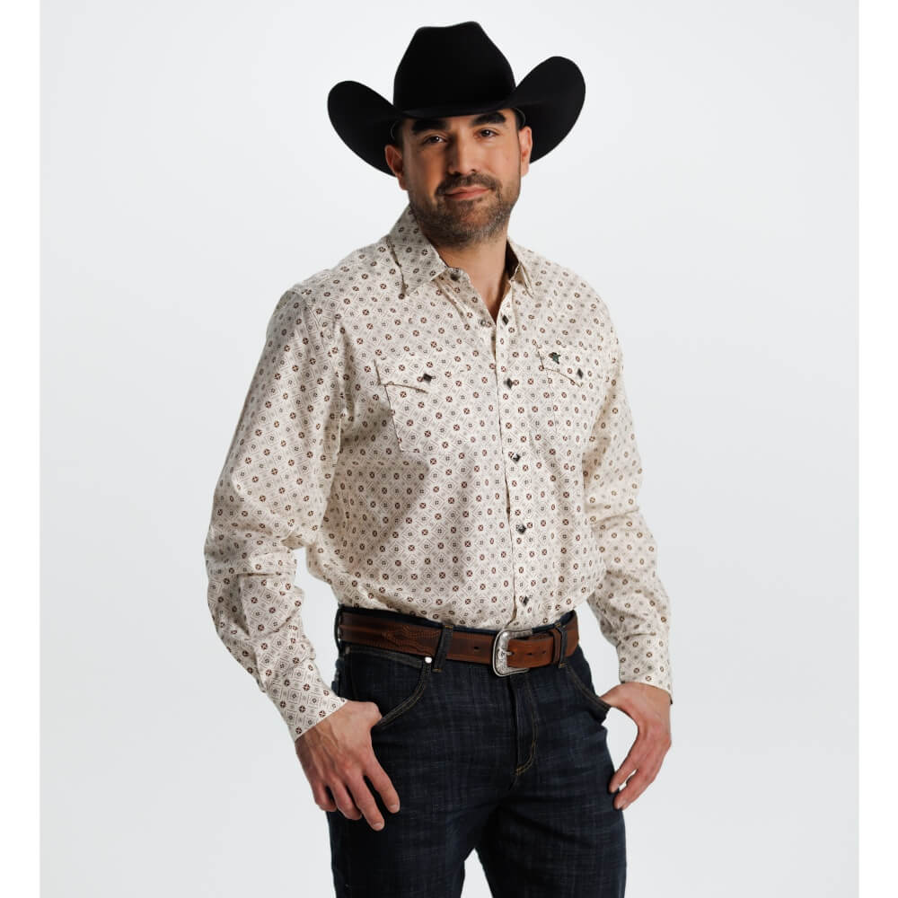 Starr Mens Printed Square Snap Long Sleeve Shirt Tan Brown - SWPTSLS-408 - Image 3