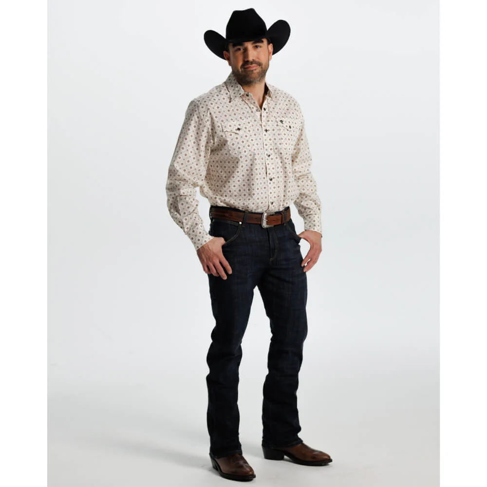Starr Mens Printed Square Snap Long Sleeve Shirt Tan Brown - SWPTSLS-408 - Image 5