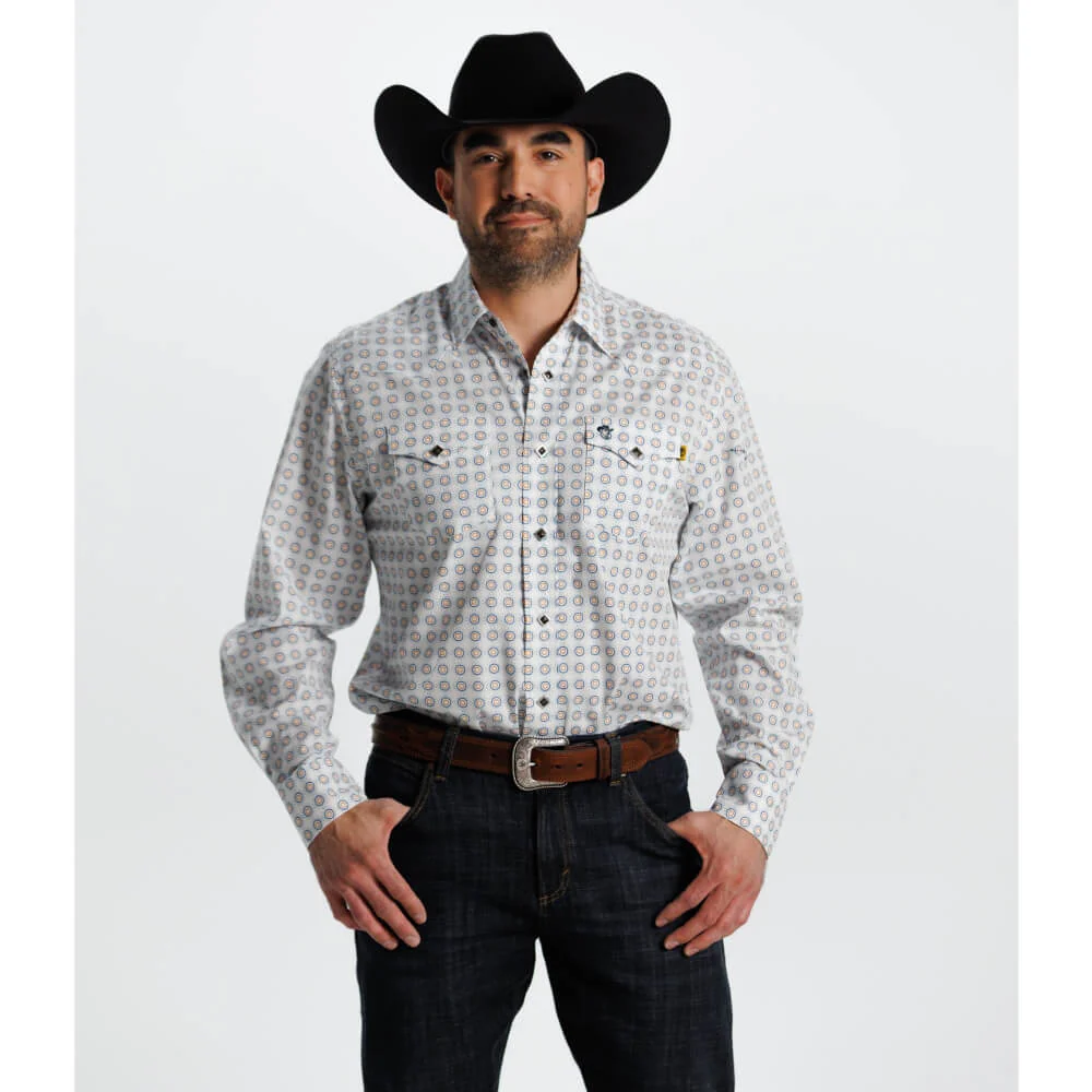 Starr Mens Printed Square Snap Long Sleeve Shirt White - SWPTSLS-406 - Image 2