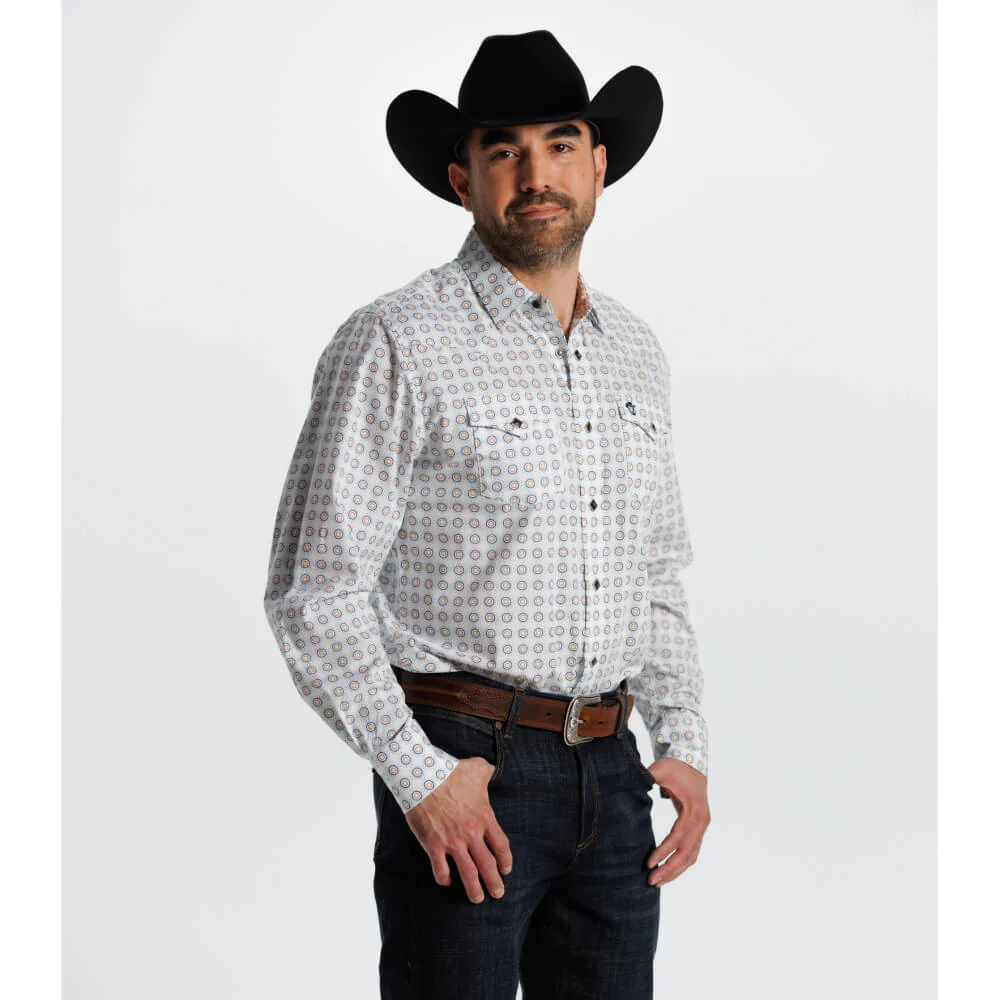 Starr Mens Printed Square Snap Long Sleeve Shirt White - SWPTSLS-406 - Image 3