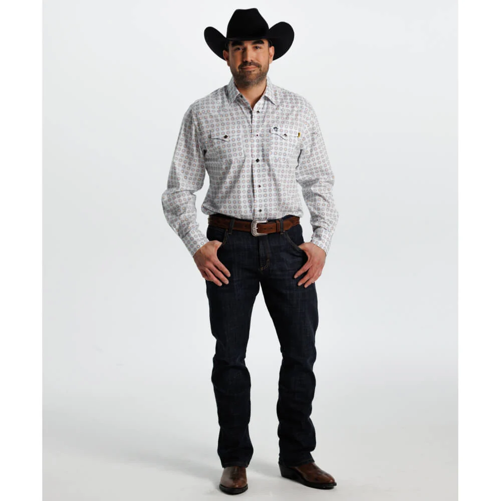 Starr Mens Printed Square Snap Long Sleeve Shirt White - SWPTSLS-406 - Image 4