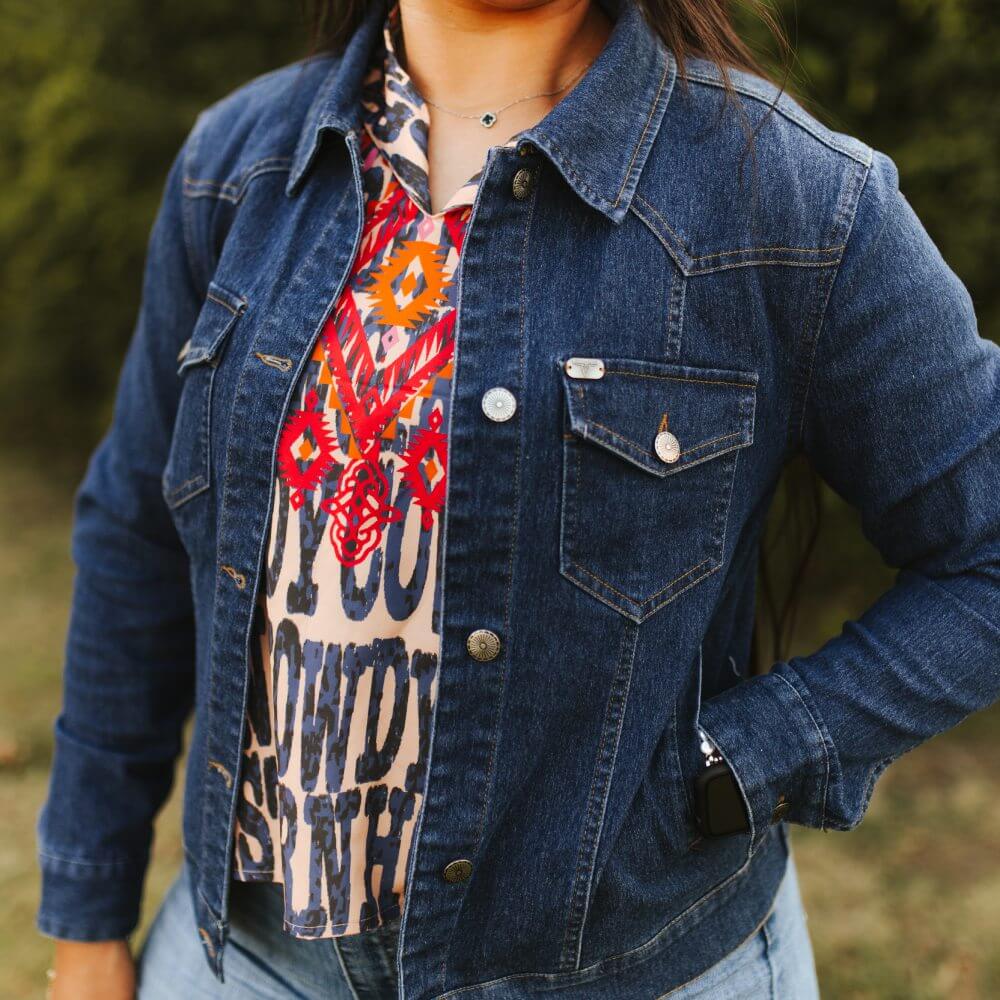 Sugar & Lace Classic Denim Western Jacket Dark Wash - SLJO363-DW - Image 3