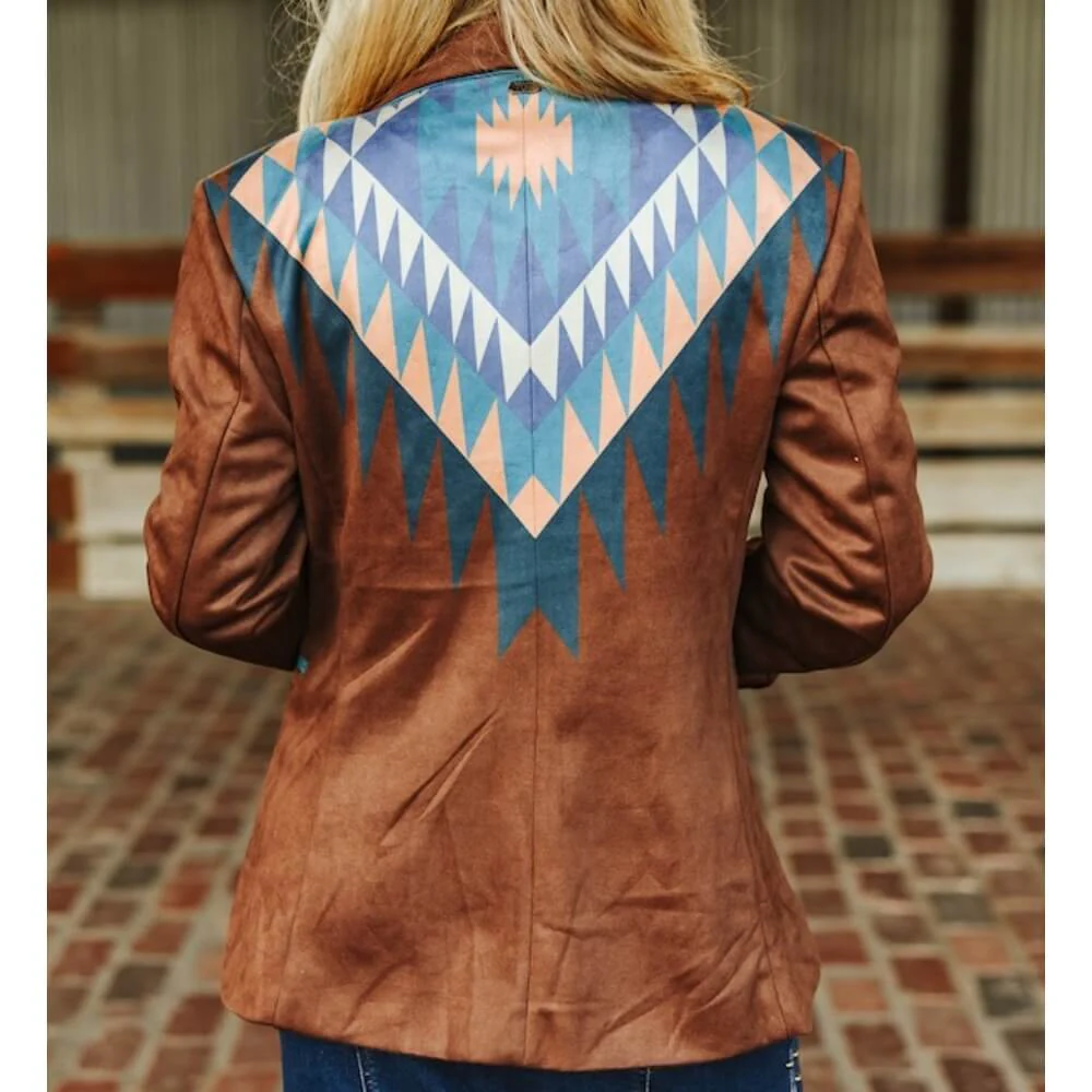 Sugar & Lace Womens Aztec Printed Suede Lapel Blazer Brown - SLJO376-BR - Image 2