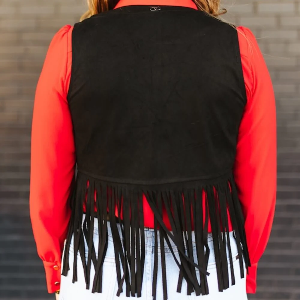 Sugar & Lace Womens Floral Embroidered Fringe Vest Black - SLV2022-BLK - Image 2
