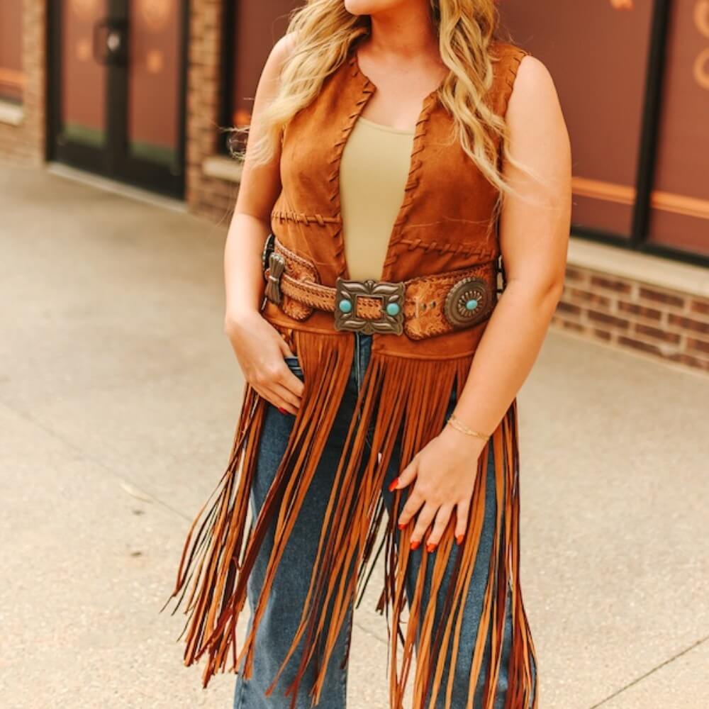 Sugar & Lace Womens Stretch Suede Fringe Vest Camel - SLJO390-CML