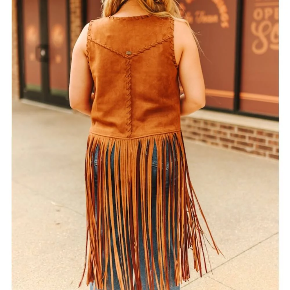 Sugar & Lace Womens Stretch Suede Fringe Vest Camel - SLJO390-CML - Image 2