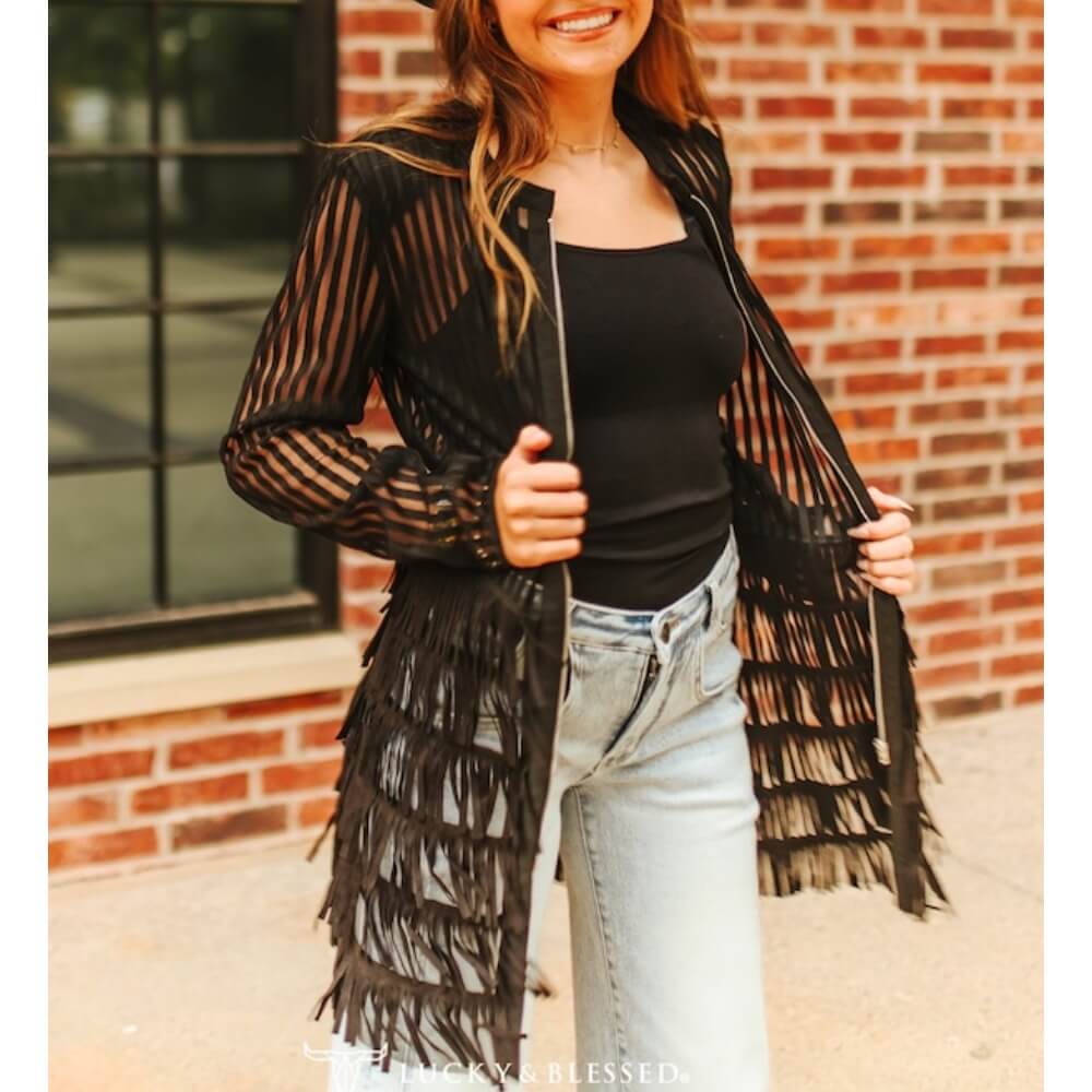 Sugar & Lace Womens Suede Fringe Zip Up Shirt Dress Black - SLJO346-BLK