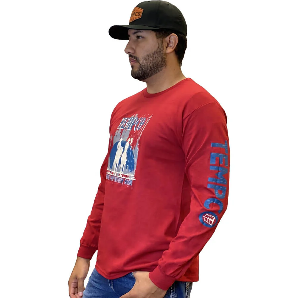 Tempco Mens Country Roads Long Sleeve T-Shirt Red - COUNTRYROADS - Image 2