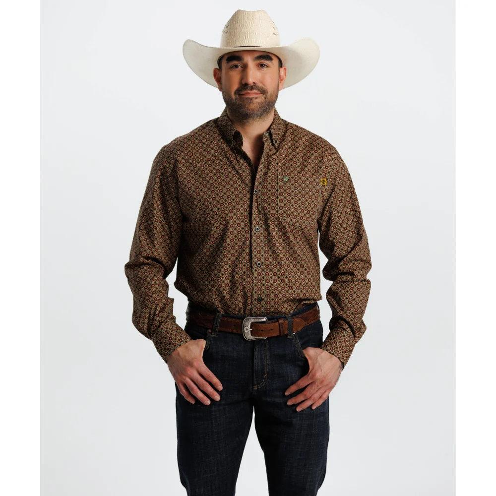 Tempco Mens El Vikingo Button Down Long Sleeve Shirt Brown/Green - TMVKBTLS-411 - Image 2