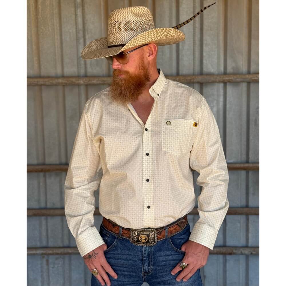 Tempco Mens El Vikingo Button Down Long Sleeve Shirt Light Yellow - TMVKBTLS-416 - Image 2