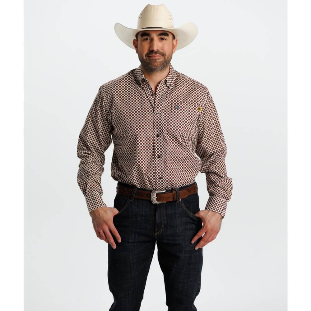 Tempco Mens El Vikingo Button Down Long Sleeve Shirt White Brown - TMVKBTLS-418 - Image 3