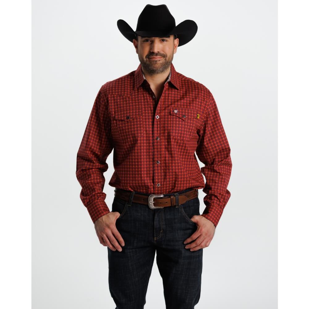 Tempco Mens El Vikingo Square Snap Long Sleeve Shirt Red Geo - TMVKSNLS-417 - Image 4