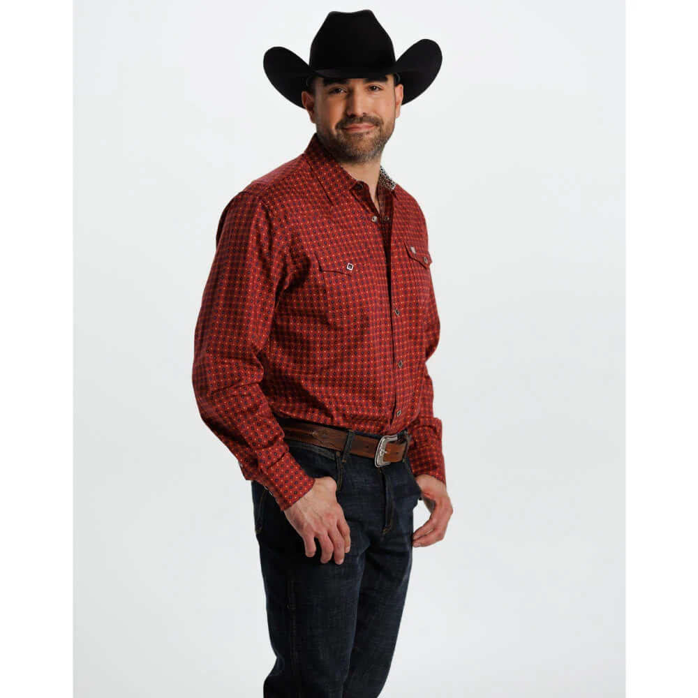 Tempco Mens El Vikingo Square Snap Long Sleeve Shirt Red Geo - TMVKSNLS-417 - Image 5