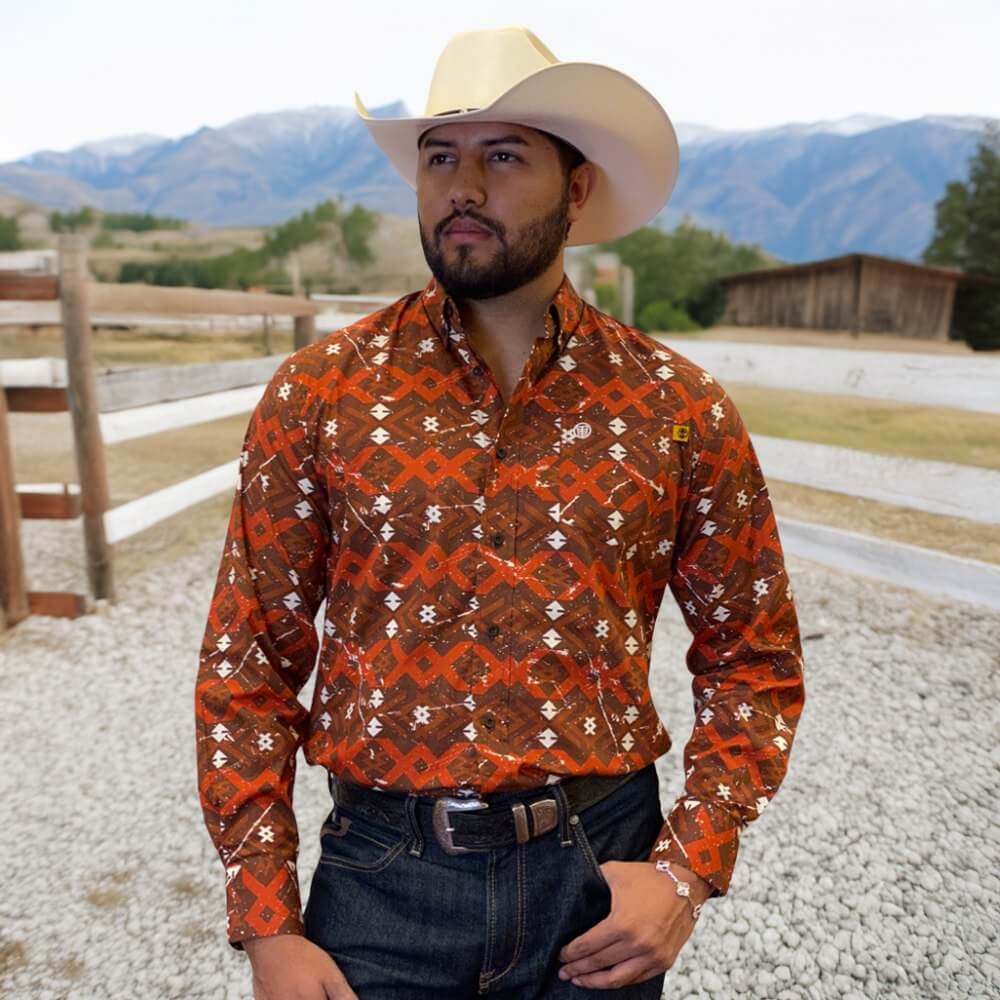 Tempco Mens Vikingo Button Down Long Sleeve Shirt Rust - TMVKBTLS-367 - Image 4