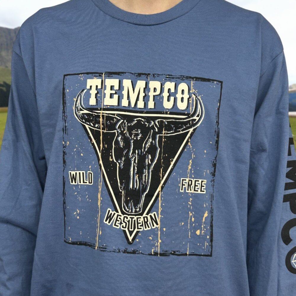 Tempco Mens Western Bull Long Sleeve T-Shirt Blue - WESTERNBULL - Image 3
