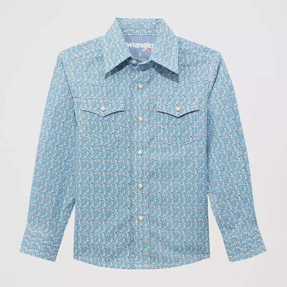 Wrangler Boys 20X Advanced Comfort Western Snap Shirt Blue Jay - 112374376