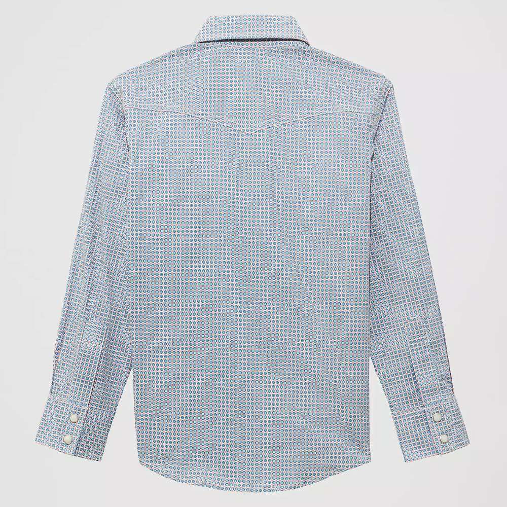 Wrangler Boys 20X Advanced Comfort Western Pearl Snap Shirt Blue Stops - 112374368 - Image 2