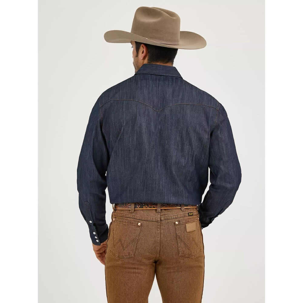 Wrangler Mens Premium Performance Advanced Comfort Cowboy Cut Work Snap Shirt Denim - MACW01D - Image 2
