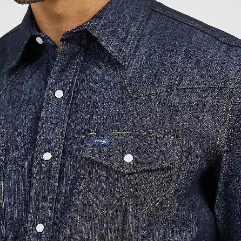 Wrangler Mens Premium Performance Advanced Comfort Cowboy Cut Work Snap Shirt Denim - MACW01D - Image 3