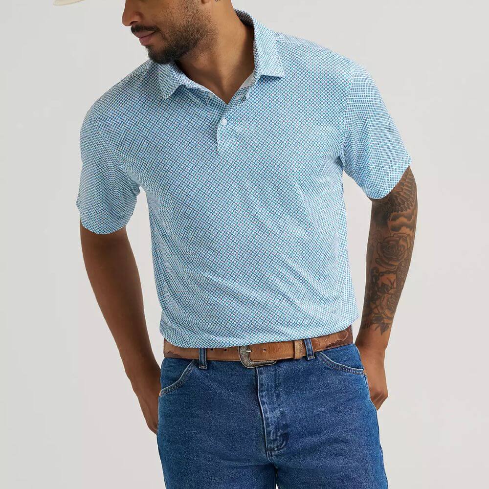 Wrangler Mens All Terrain Gear Performance Polo Shirt Vallarta Blue - 112375277