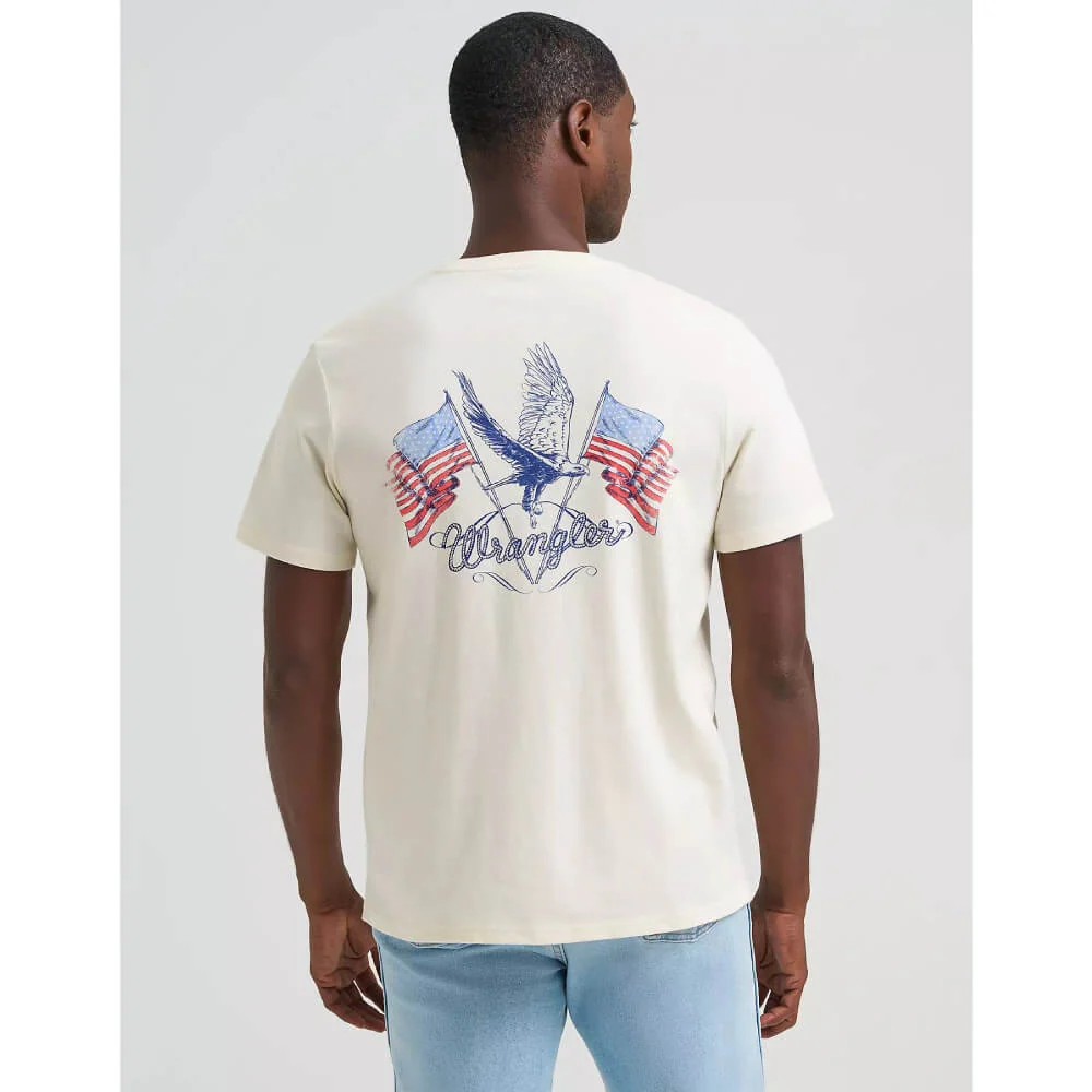 Wrangler Mens American Flag Pole Back Graphic T-Shirt Antique White - 112375805 - Image 2