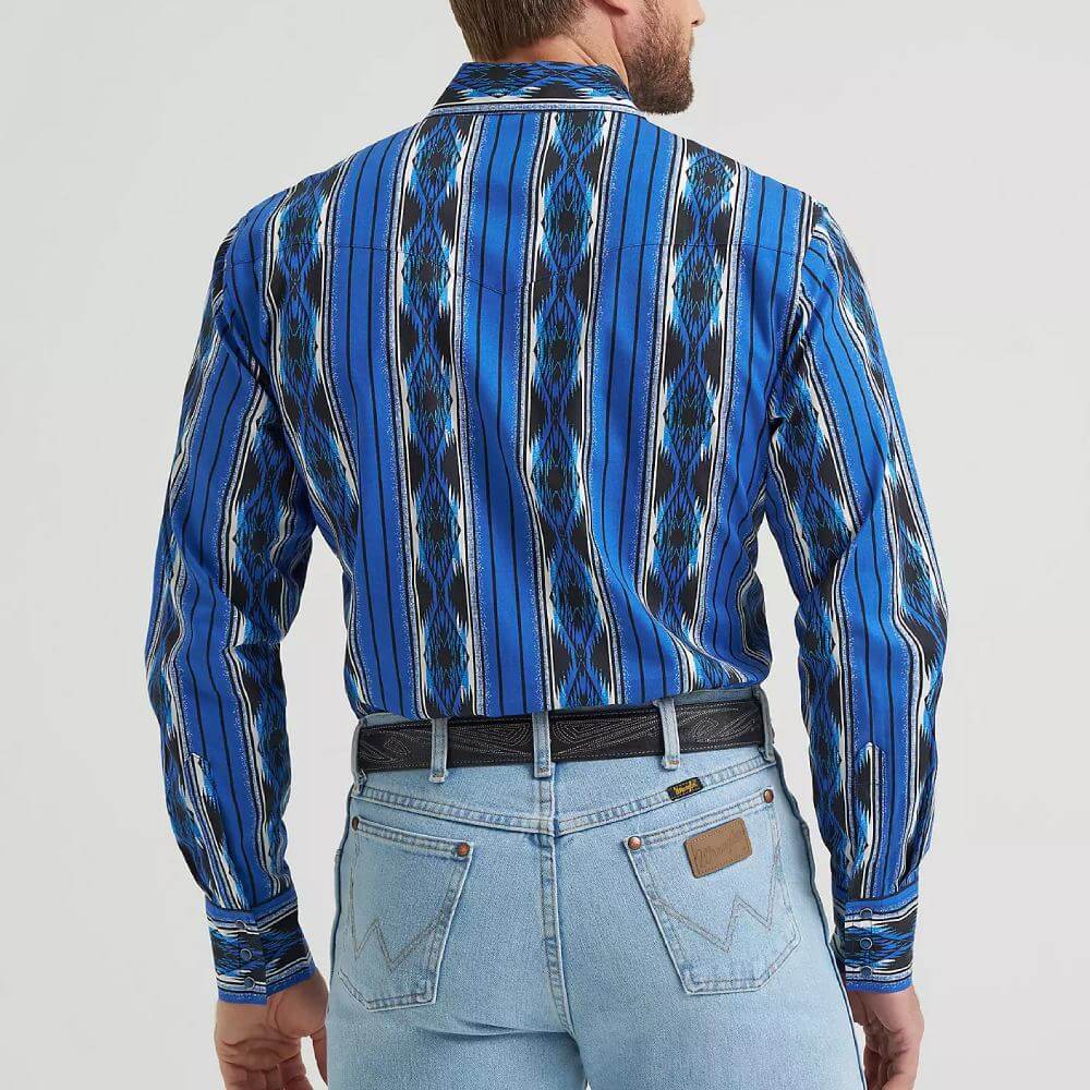 Wrangler Mens Checotah Western Printed Shirt Bold Blue - 112369484 - Image 2