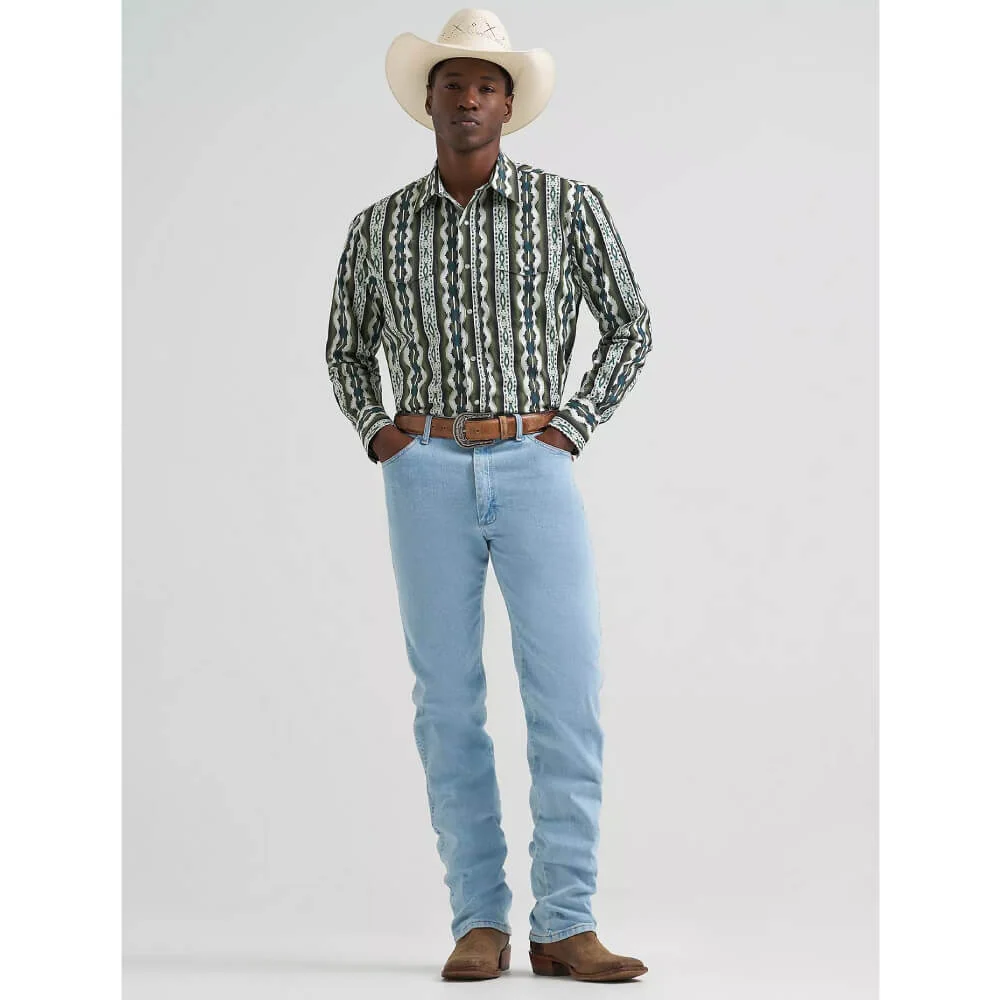 Wrangler Mens Checotah® Western Snap Printed Shirt Olivine - 112379228 - Image 3
