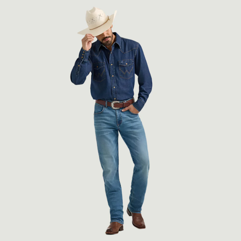Wrangler Mens Classic Denim Western Shirt Dark Wash Denim - 112361700 - Image 3