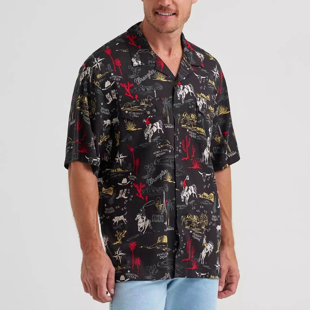 Wrangler Mens Coconut Cowboy Camp Snap Shirt Black Stallion - 112374840 - Image 2