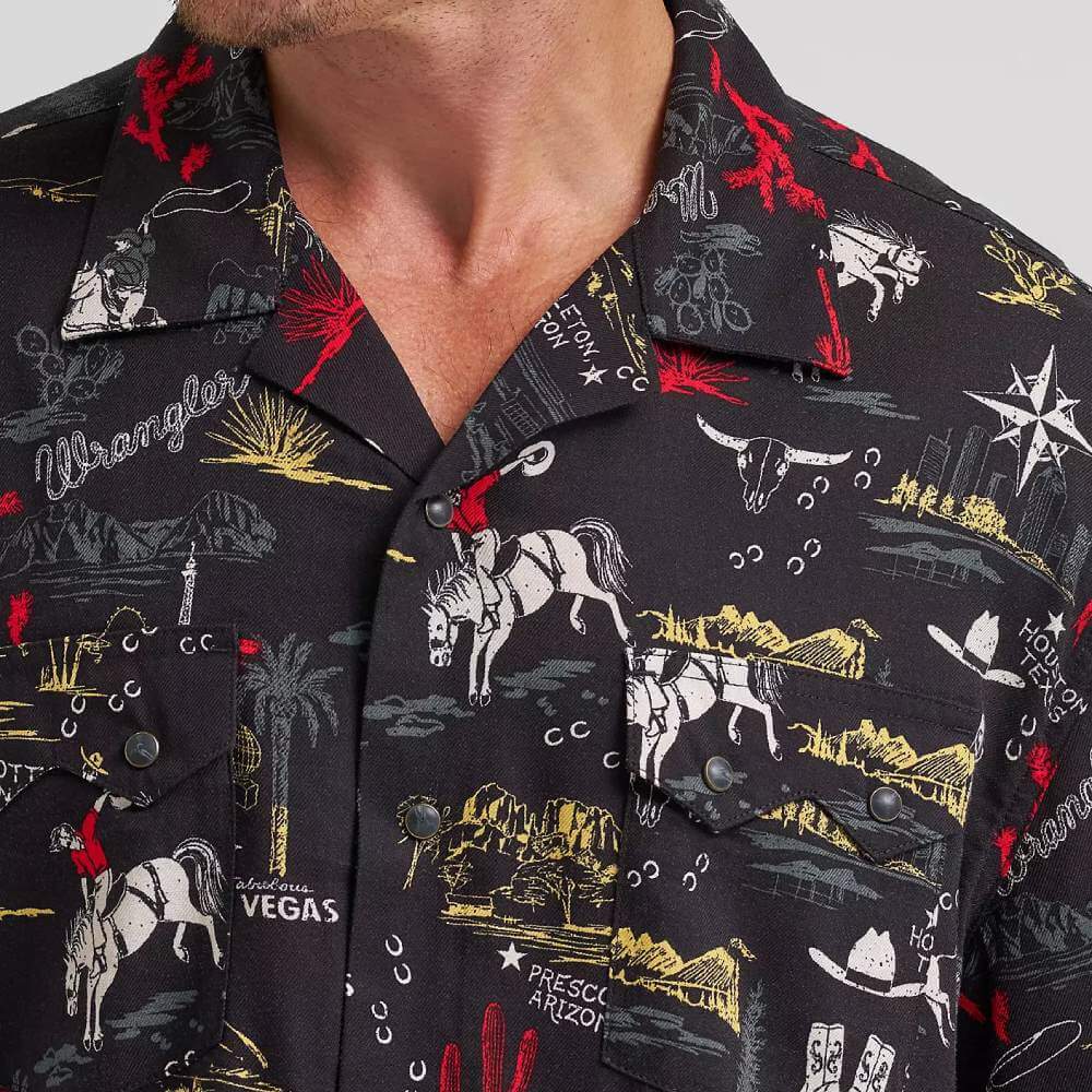 Wrangler Mens Coconut Cowboy Camp Snap Shirt Black Stallion - 112374840 - Image 4