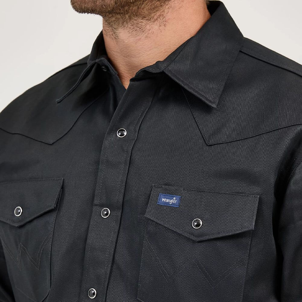 Wrangler Mens Cowboy Cut Western Work Shirt Black - MS70819 - Image 4