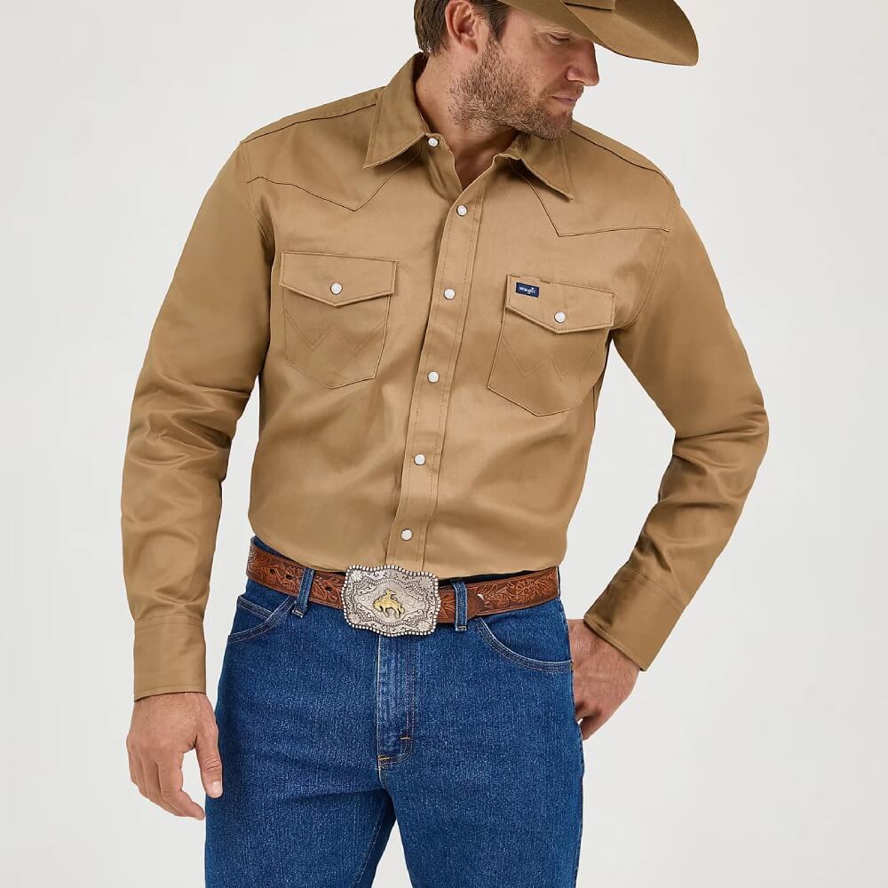 Wrangler Mens Rawhide Cowboy Cut® Firm Finish Twill Western Work Pearl Snap Shirt Rawhide (beige) - MS71519 - Image 3