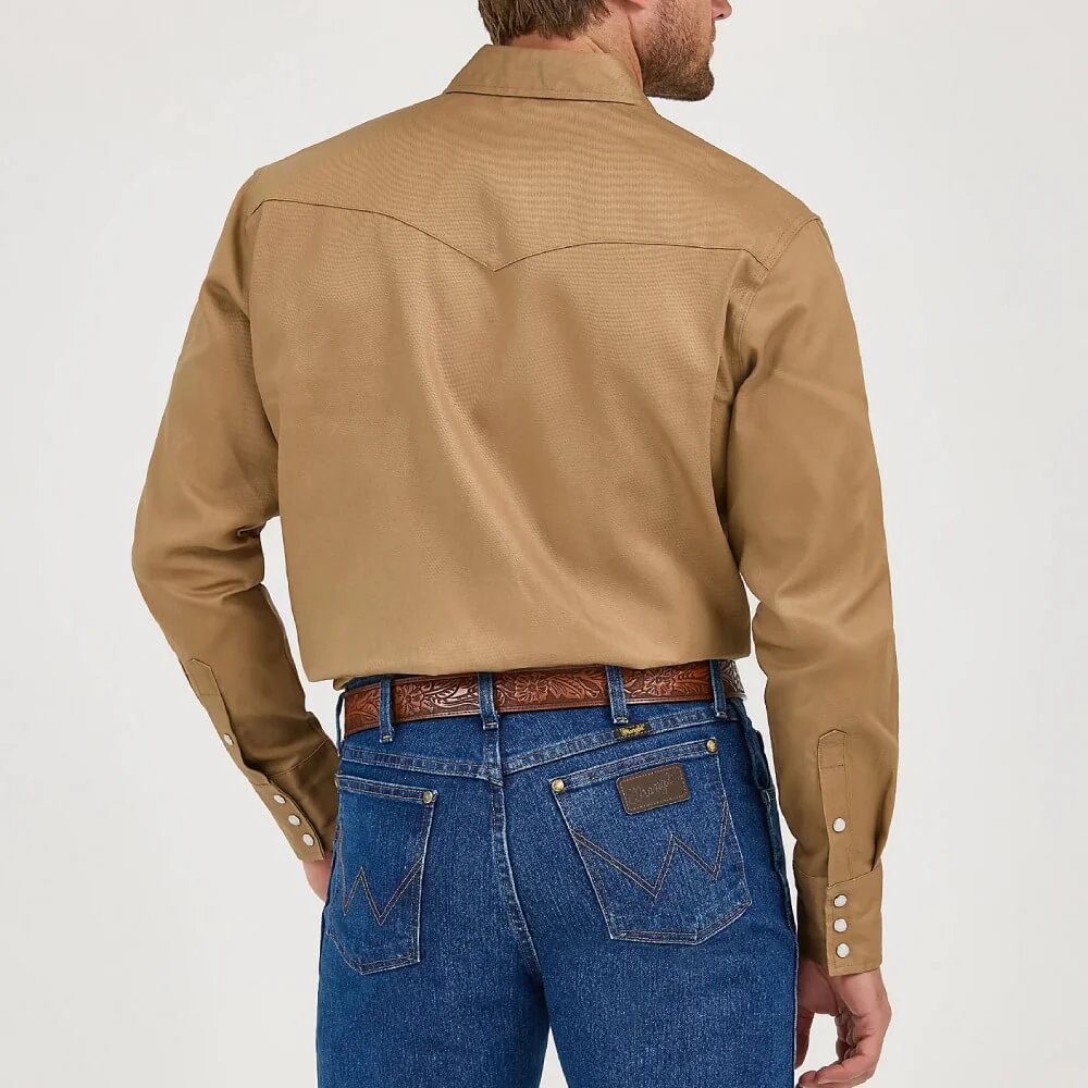 Wrangler Mens Rawhide Cowboy Cut® Firm Finish Twill Western Work Pearl Snap Shirt Rawhide (beige) - MS71519 - Image 4