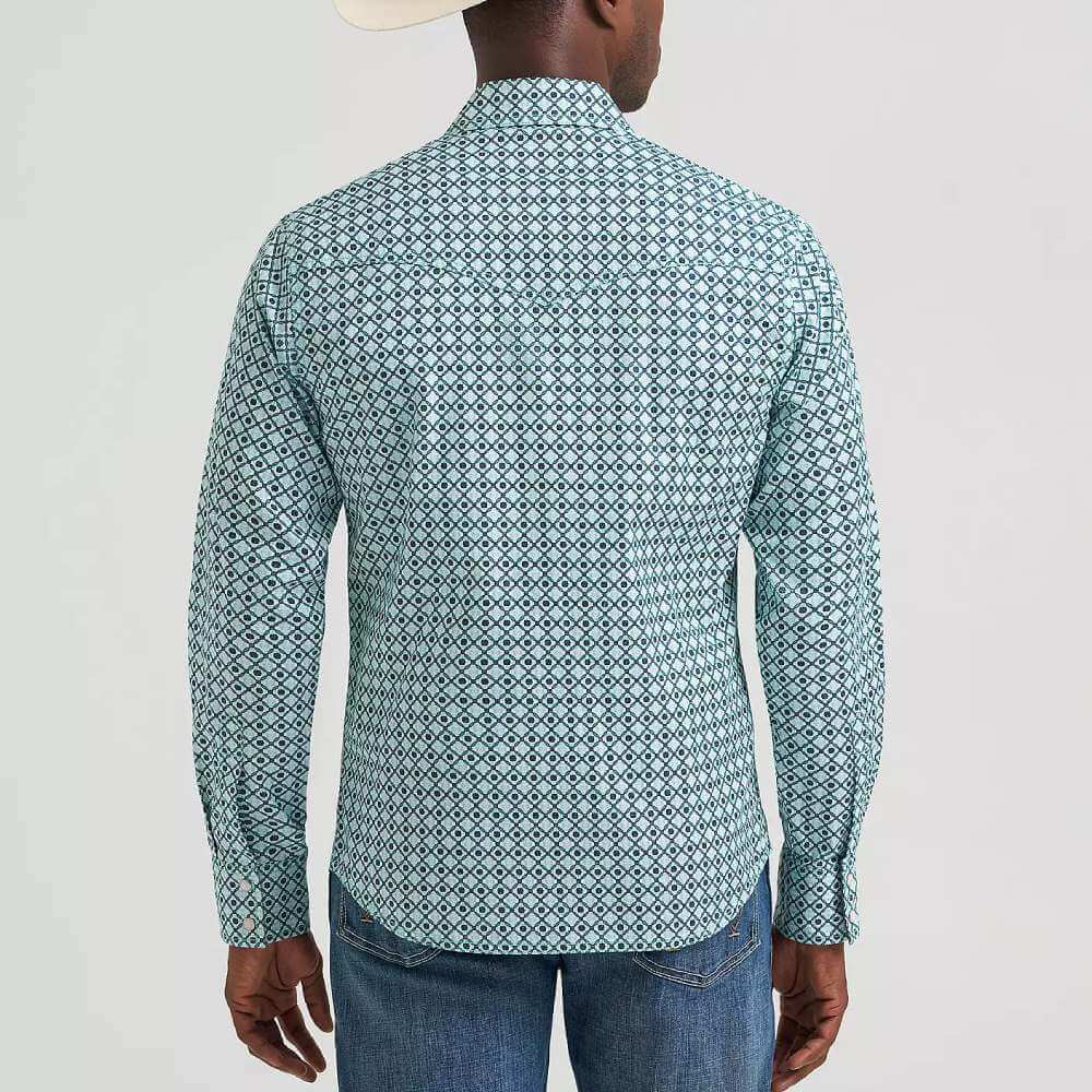 Wrangler Mens Retro® Premium Western Snap Printed Shirt Turquoise Diamond - 112378803 - Image 2