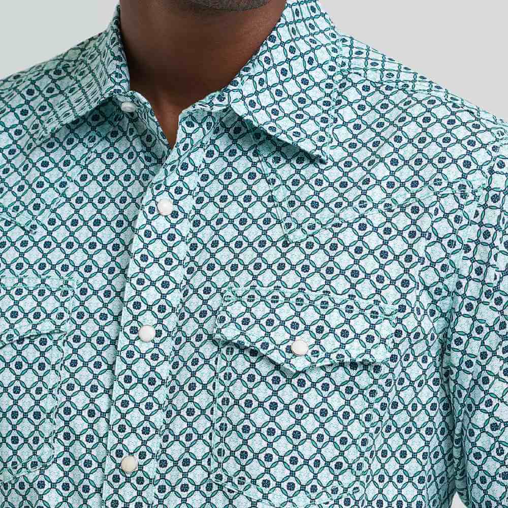 Wrangler Mens Retro® Premium Western Snap Printed Shirt Turquoise Diamond - 112378803 - Image 3
