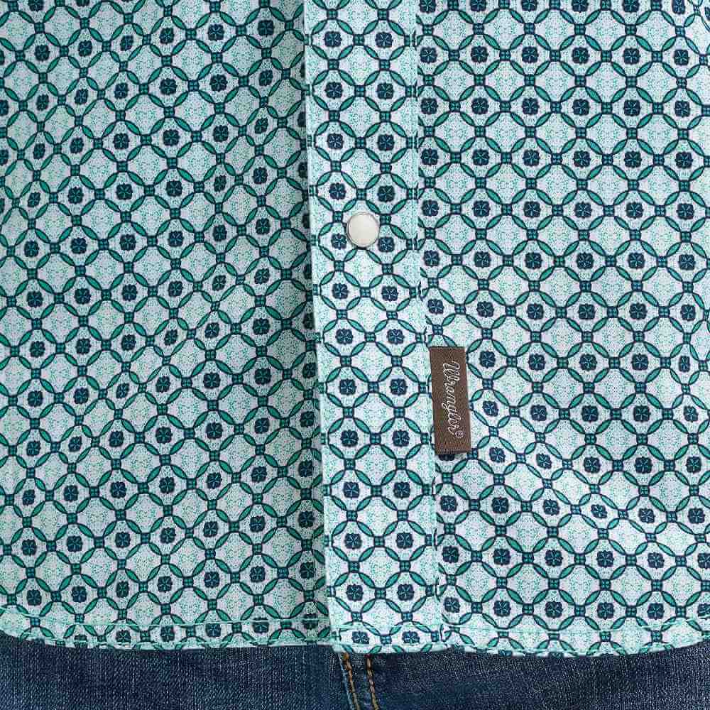 Wrangler Mens Retro® Premium Western Snap Printed Shirt Turquoise Diamond - 112378803 - Image 4