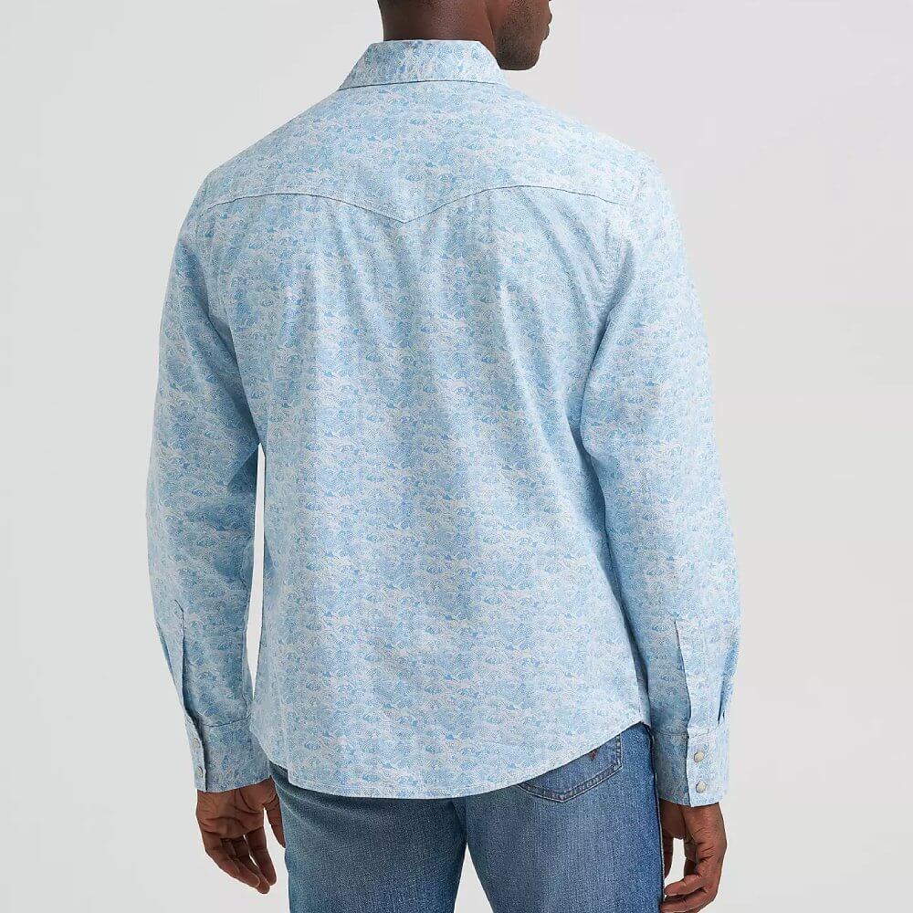Wrangler Mens Retro Western Printed Pearl Snap Shirt Toile Waves - 112374976 - Image 2