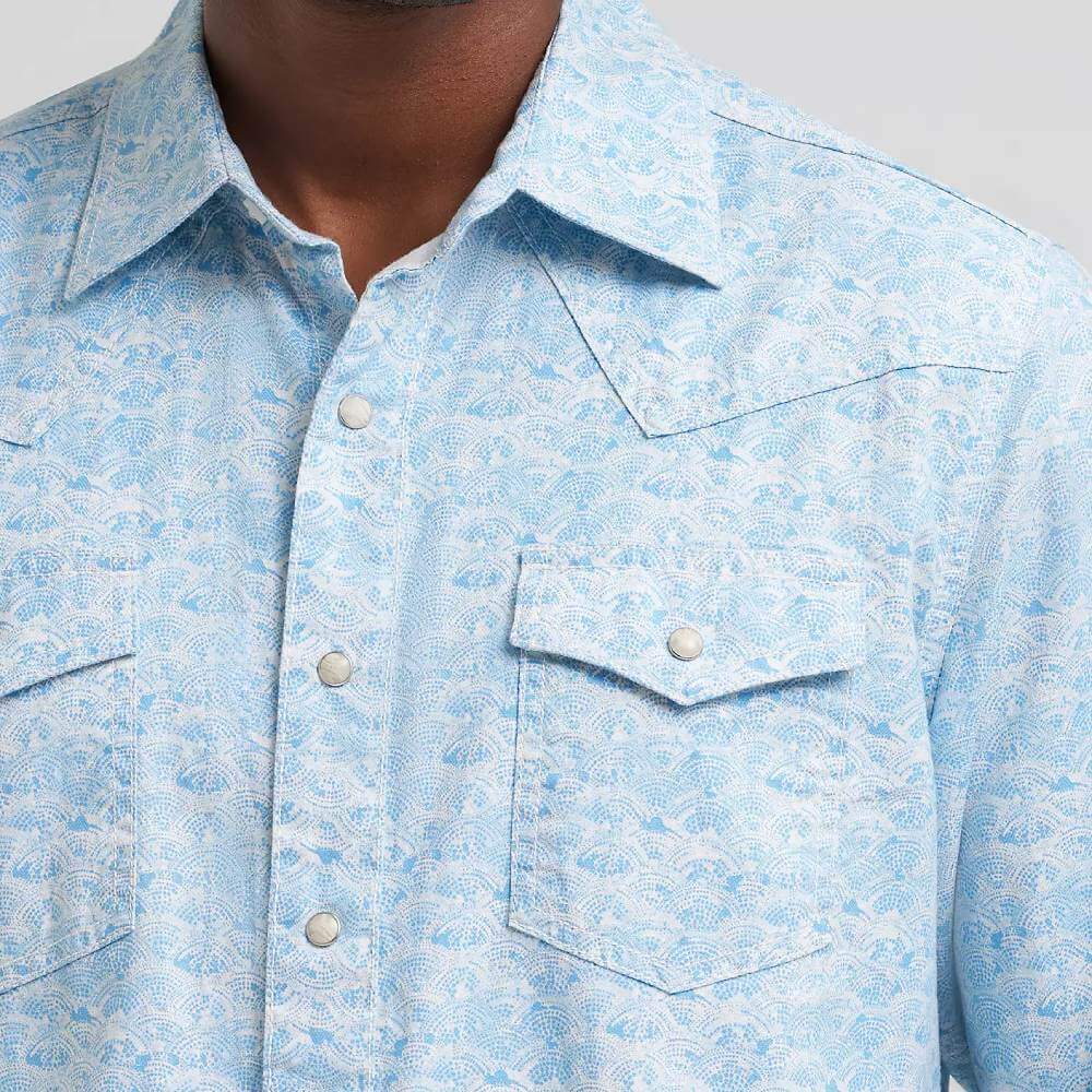 Wrangler Mens Retro Western Printed Pearl Snap Shirt Toile Waves - 112374976 - Image 3