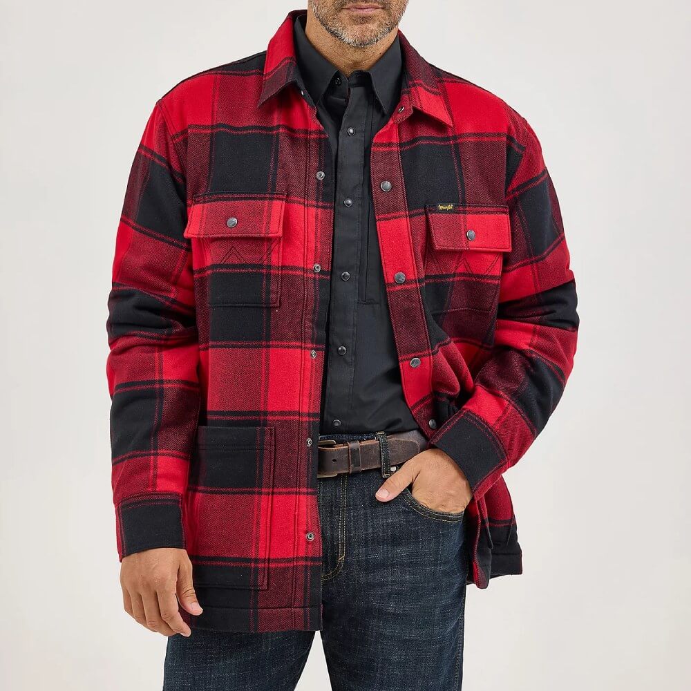 Wrangler Mens Flannel Snap Shirt Jacket Red Buffalo - 112368215 - Image 2