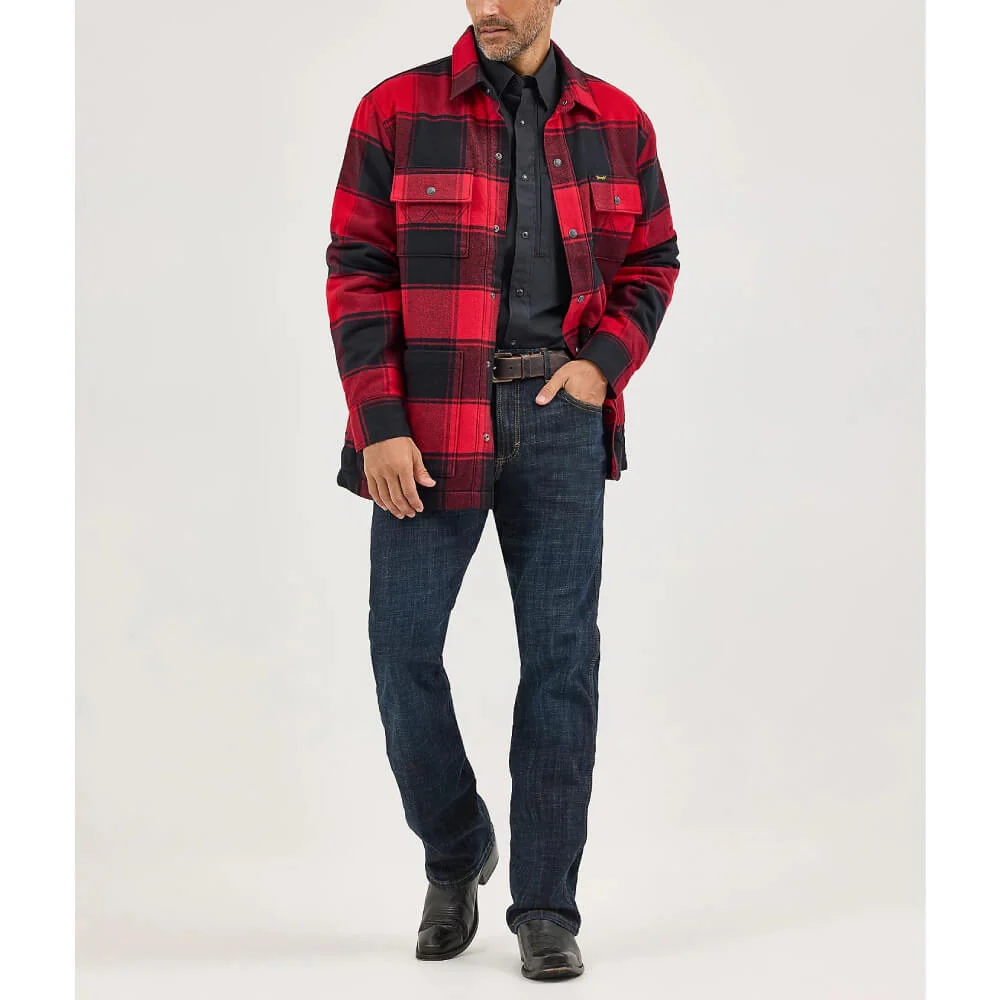Wrangler Mens Flannel Snap Shirt Jacket Red Buffalo - 112368215 - Image 4