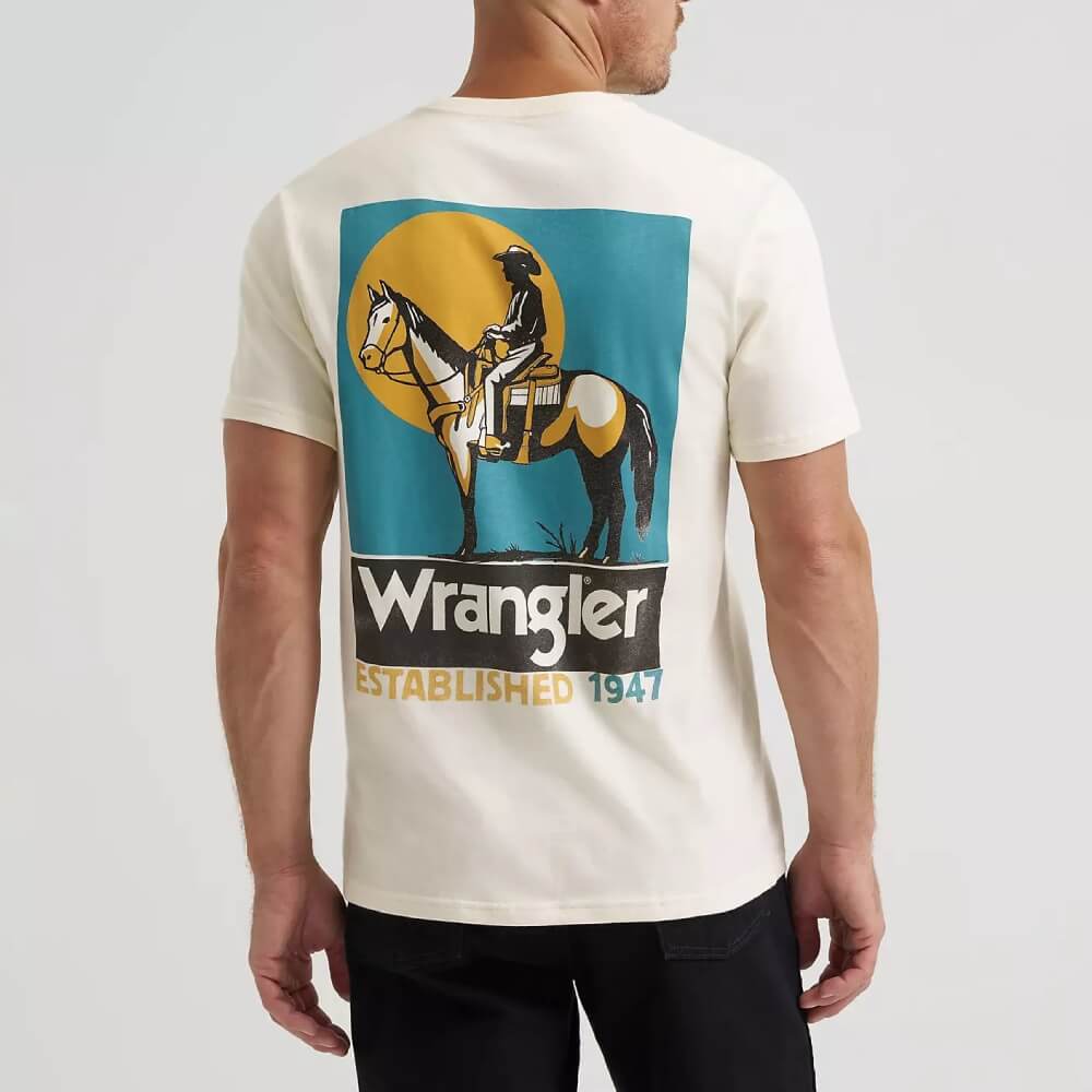 Wrangler Mens Silent Rider T-Shirt Antique White - 112372856 - Image 2