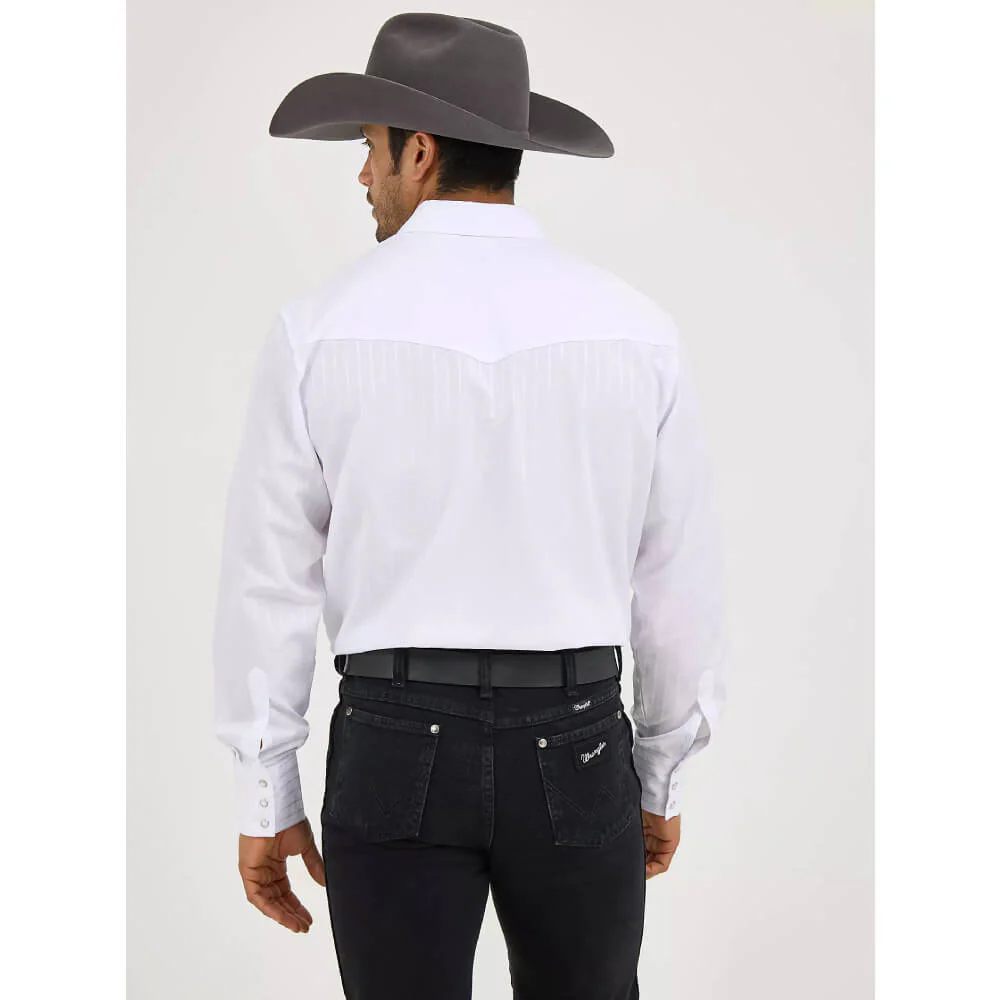 Wrangler Mens Sport Western Dobby Stripe Snap Shirt White - 75221WH - Image 2