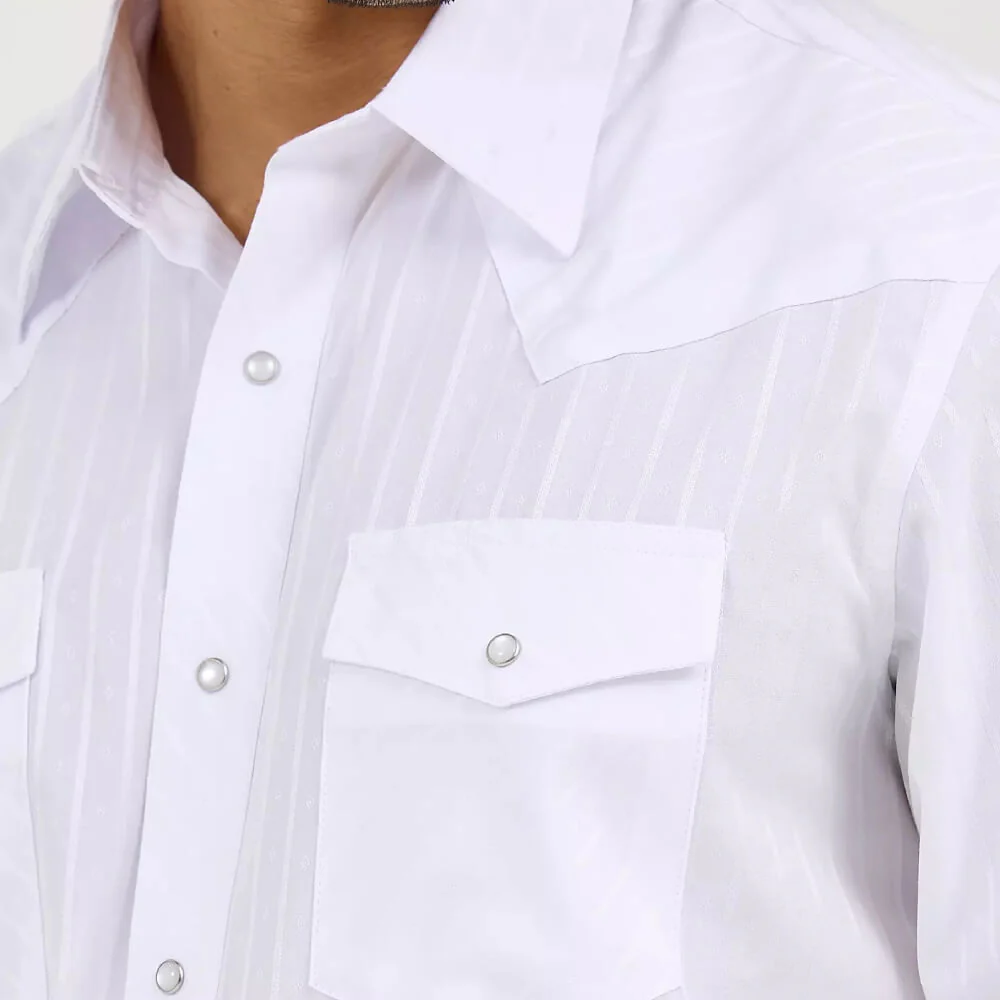 Wrangler Mens Sport Western Dobby Stripe Snap Shirt White - 75221WH - Image 3