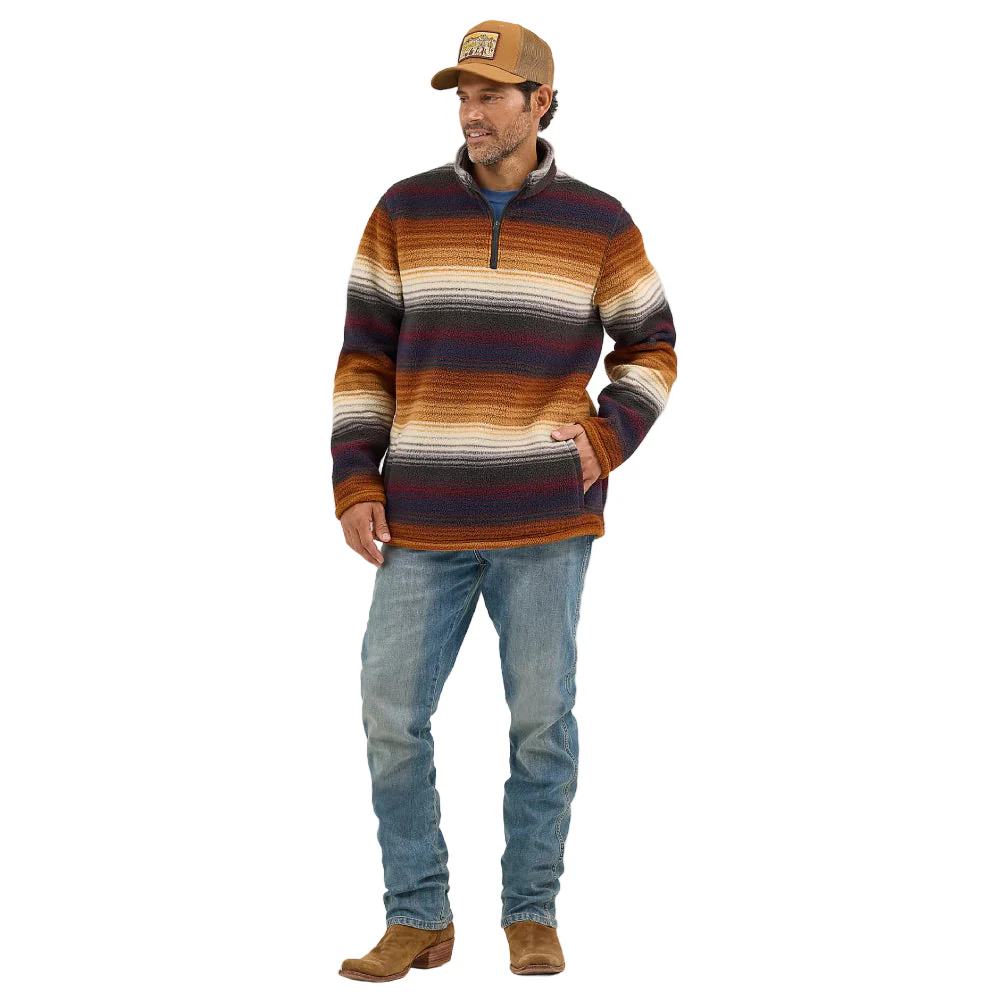 Wrangler Mens Striped Quarter-Zip Pullover Sunset Stripe (brown) - 112368190 - Image 5