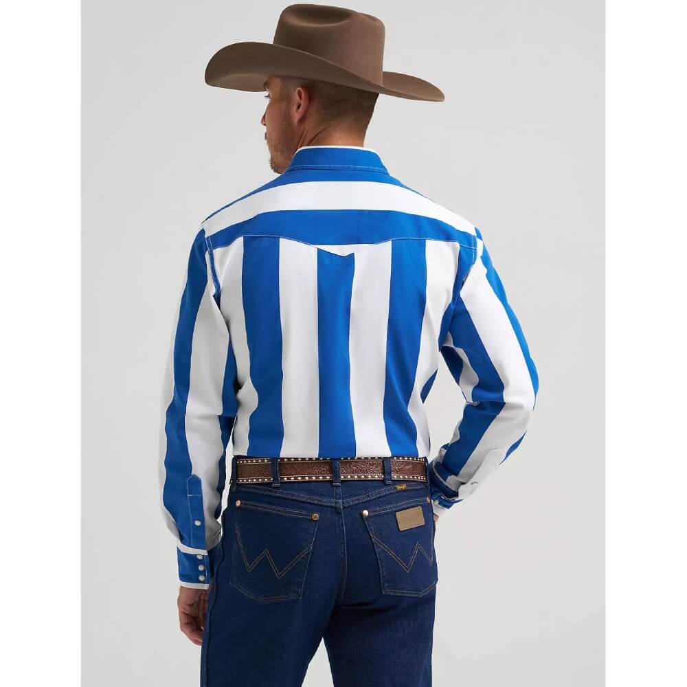 Wrangler Mens Vintage-Inspired Western Snap Shirt Big Blue - 112375917 - Image 3